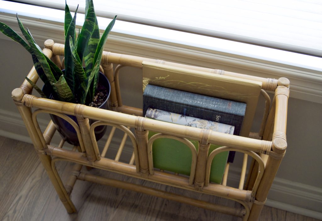 Repurposed Vintage Plant Stand, Wicker, Book Holder