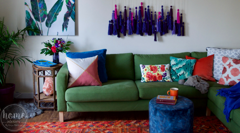 boho living room purple