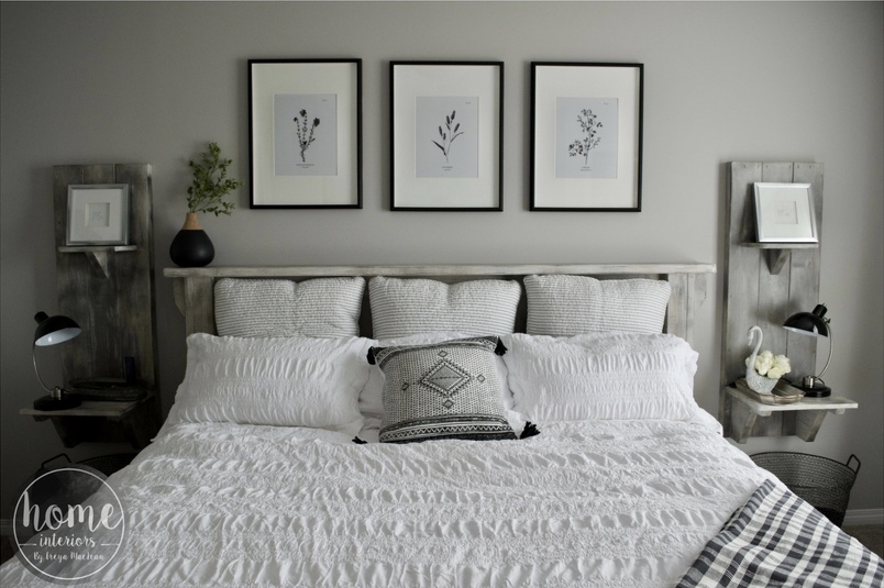 Black + White Farmhouse Master Bedroom - Floral Art - Rustic