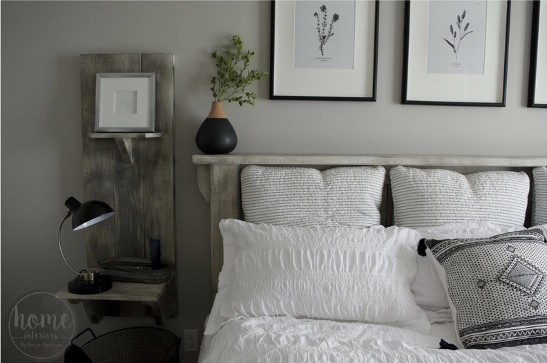 Black + White Farmhouse Master Bedroom - Floral Art - Rustic