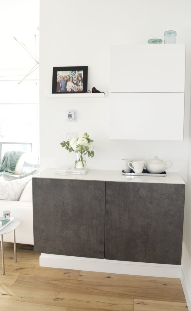 ikea besta hallway cabinet nook small space storage office console table picture ledge combination tea set modern scandinavian glam white grey coffee tea station small space asymmetrical cabinets glass top closed storage bar buffet awkward kitchen nook