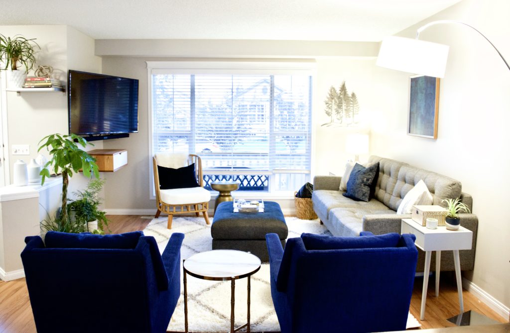 blue chairs in living room