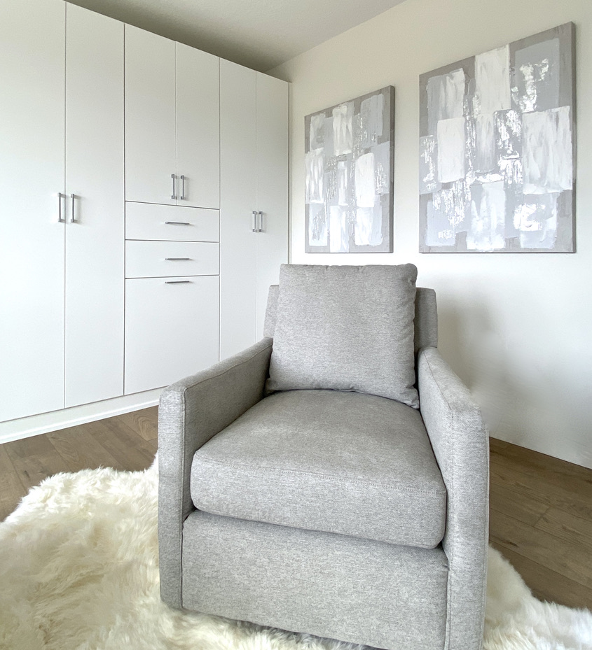 Office loft small space rocking swivel chairs urban barn grey fabric upholstered custom offic cabinets office chairs matching art set 2 two grey white silver beige large sheepskin rug seating