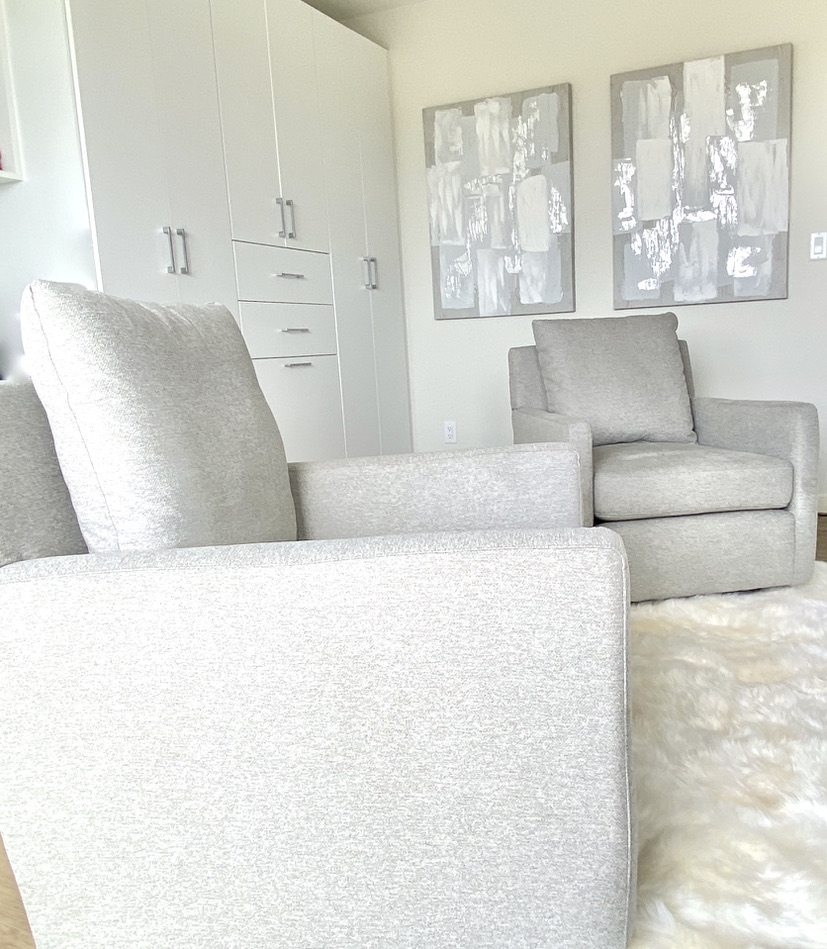 Office loft small space rocking swivel chairs urban barn grey fabric upholstered custom offic cabinets office chairs matching art set 2 two grey white silver beige large sheepskin rug