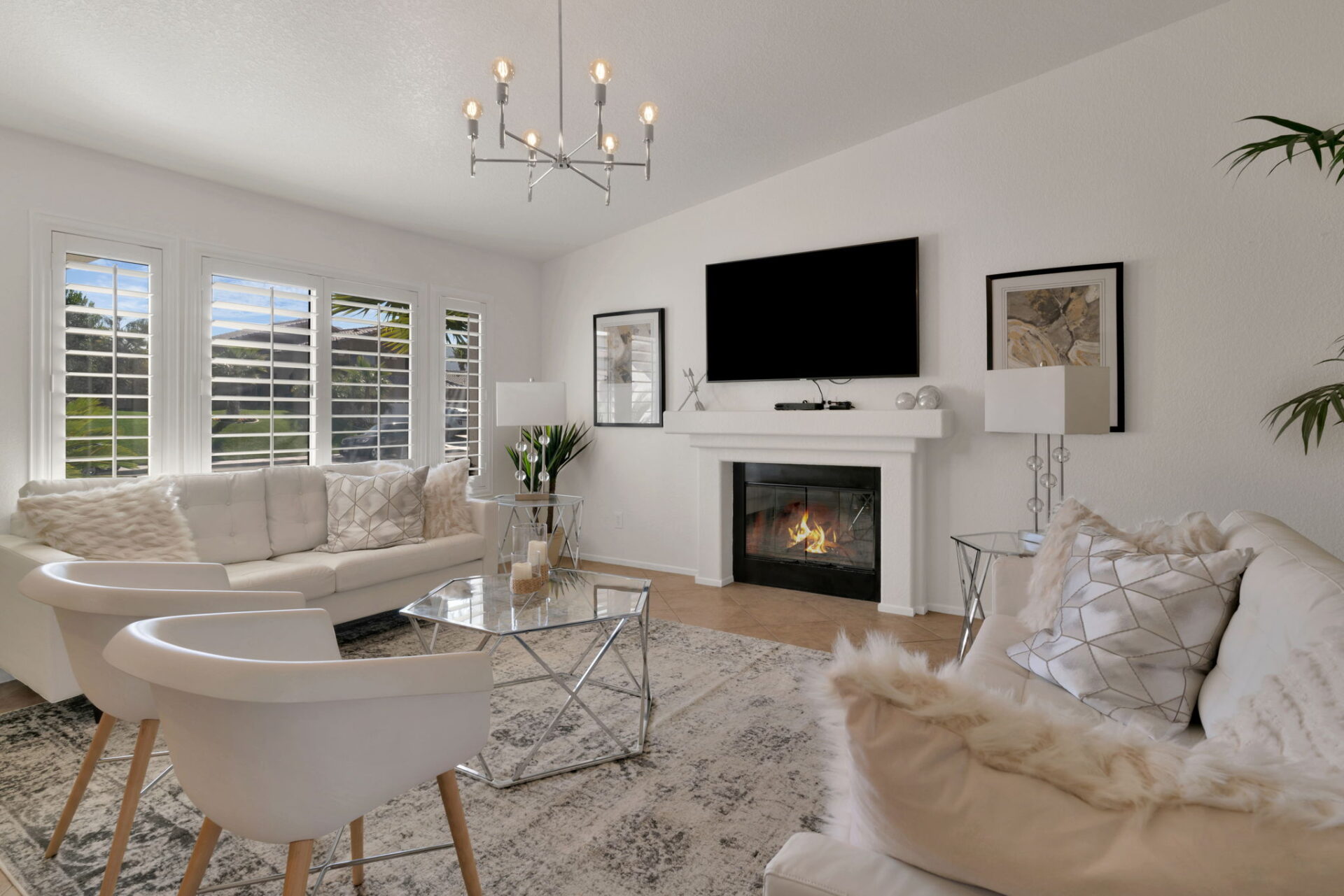 Glam neutral living room vacation rental indio california